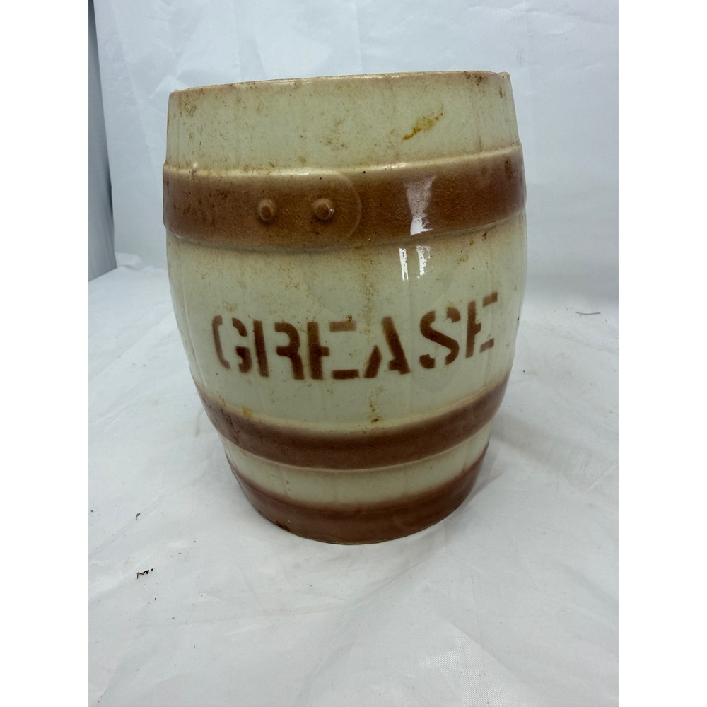 Vintage A&M Ceramic Grease Crock Barrel Shape Kentucky Stoneware Jar Brown Cream